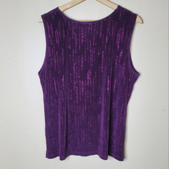 Vintage Purple Beaded Two Piece Set M Slinky Tank Midi Skirt Holiday Evening - Picture 4 of 9